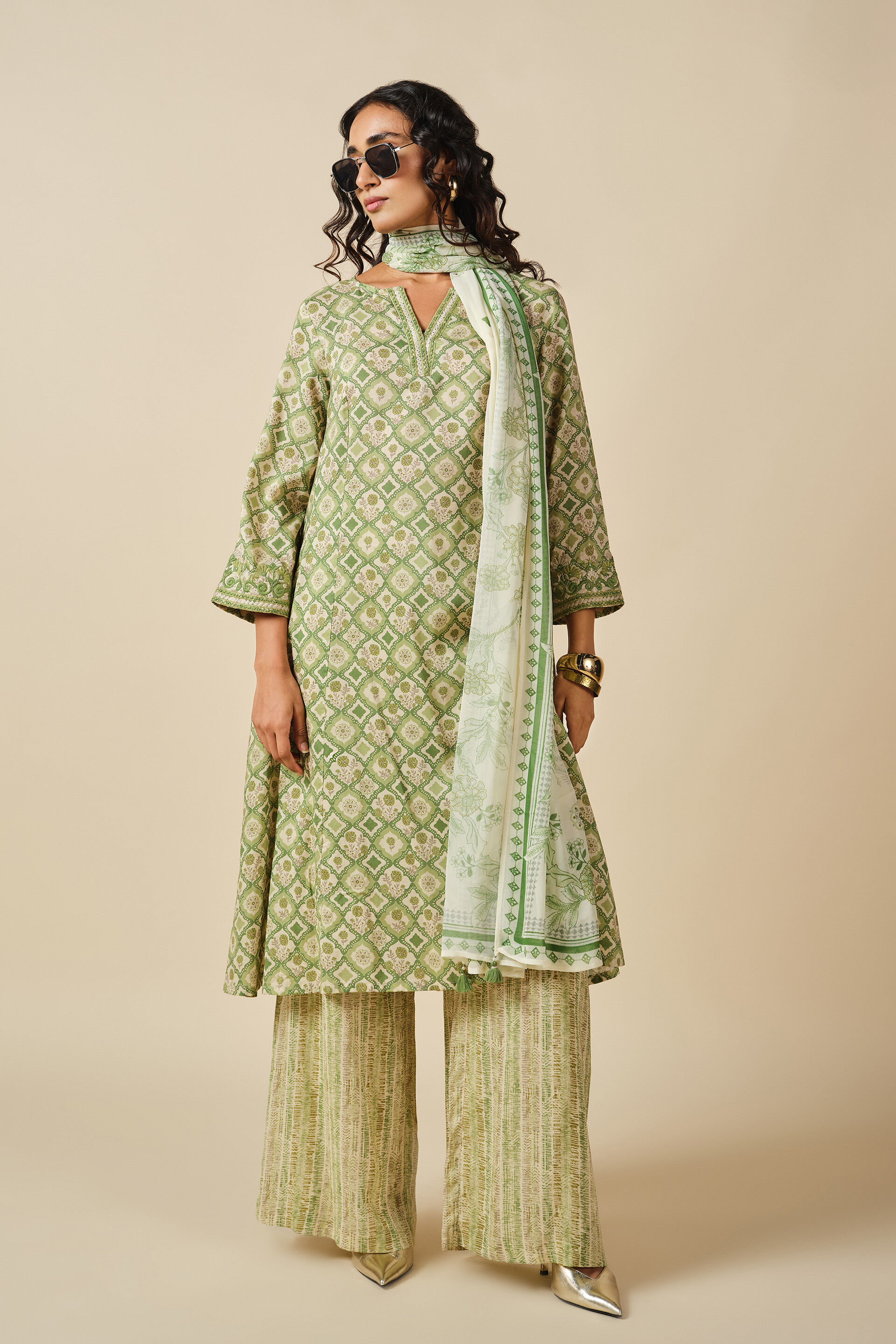 Nature Noor Kurta Set, Sage Green, image 3